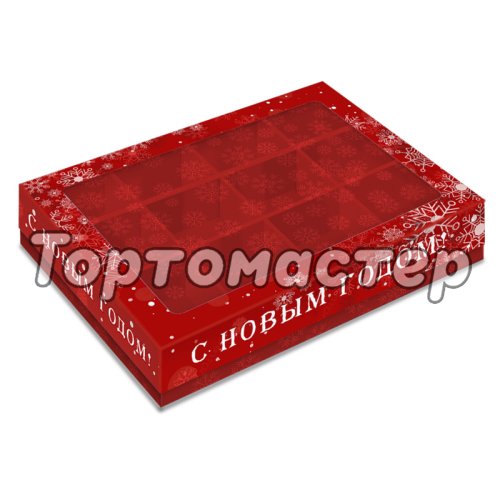 Коробка на 12 конфет с окошком Снежинки 19х15х3,6 см 5 шт КУ-00736   КУ-736