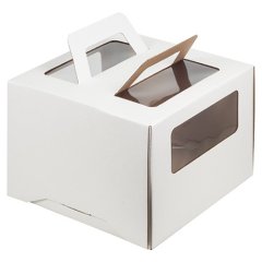 Коробка для торта с окошком 7,5 см и ручкой Белая 26х26х20 см 