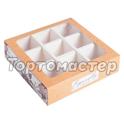 Коробка на 9 конфет с окошком "Розы" 6030109