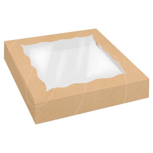 Коробка для печенья/конфет с окном крафт 20х20х4 см КУ-201 