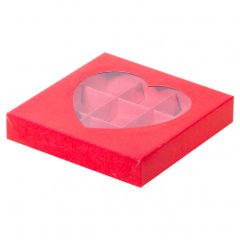 Коробка на 9 конфет с окошком "Сердце" Красная 050007 ф 