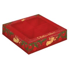 Коробка на 4 конфеты с окном "Ангелок на Новый год" 12,6х12,6х3,5 см ТИ-00193    ТИ-193