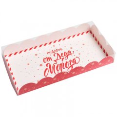 Коробка для сладостей с прозрачной крышкой "Подарок от Деда Мороза" 21х10,5х3 см 5128796
