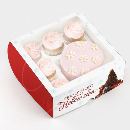 Коробка для бенто-торта и капкейков с окном "Сказочный Новый год" 25х25х10 см 10392852