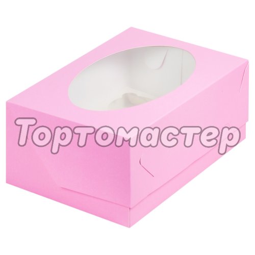Коробка на 6 капкейков Розовая Матовая с окном 040384 ф