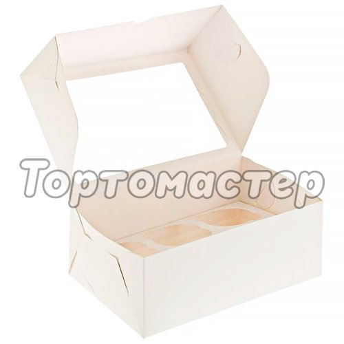 Коробка на 6 капкейков с окном белая 25х17х10 см ForG MUF 6 PRO I W W,    КУ-080, 00062