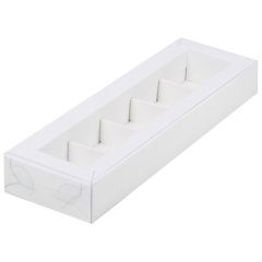 Коробка на 5 конфет с прозрачной крышкой белая 23,5х7х3 см 51021